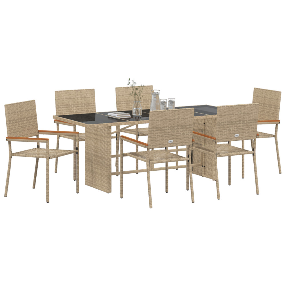 Produktbild för Trädgårdsmöbelset 7 pcs Beige konstrotting