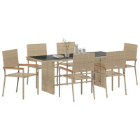 Produktbild för Trädgårdsmöbelset 7 pcs Beige konstrotting