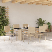 Produktbild för Trädgårdsmöbelset 7 pcs Beige konstrotting