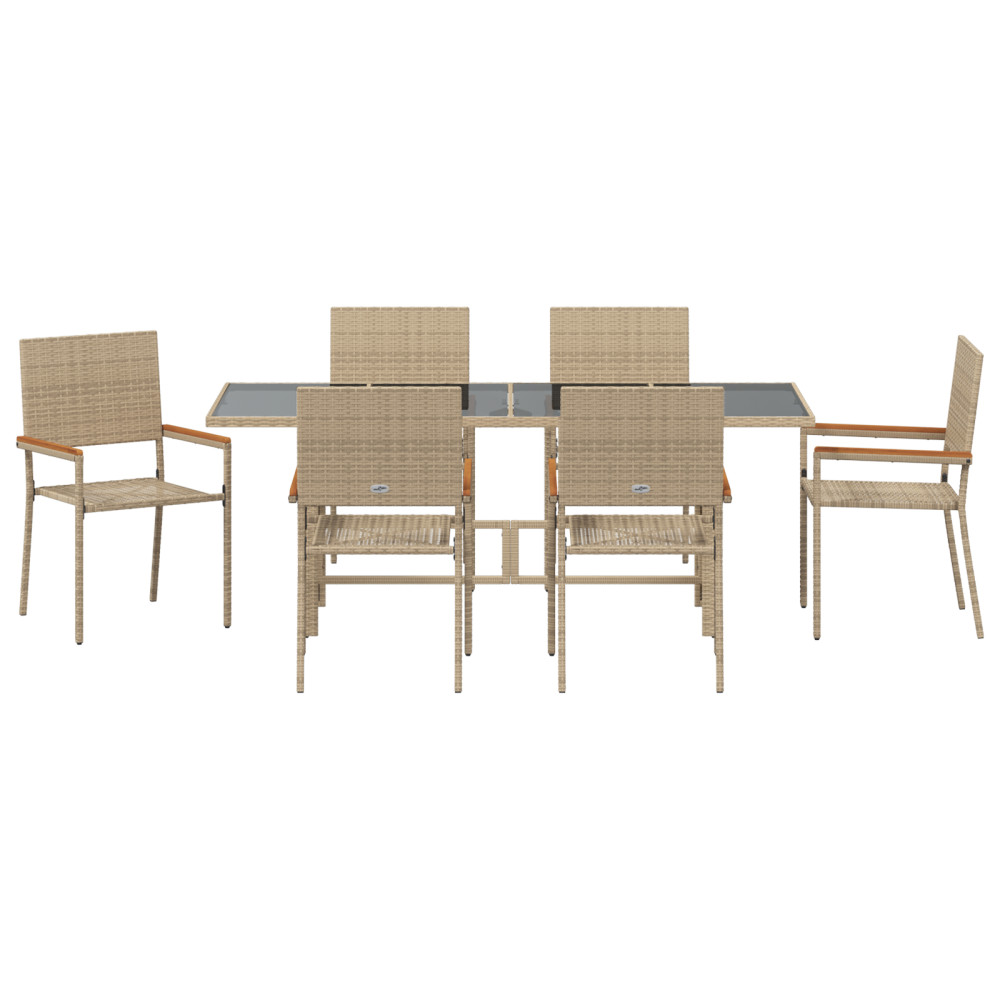 Produktbild för Trädgårdsmöbelset 7 pcs Beige konstrotting