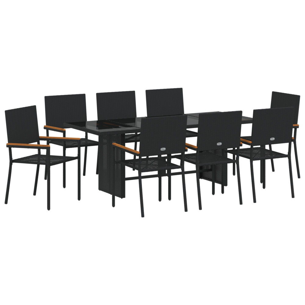 Produktbild för Trädgårdsmöbelset 9 pcs Svart konstrotting