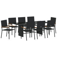 Produktbild för Trädgårdsmöbelset 9 pcs Svart konstrotting