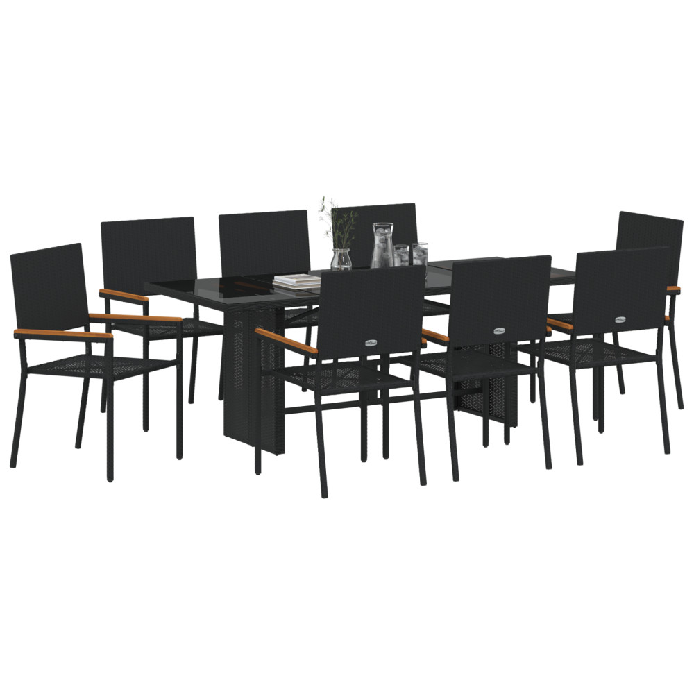Produktbild för Trädgårdsmöbelset 9 pcs Svart konstrotting
