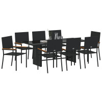 Produktbild för Trädgårdsmöbelset 9 pcs Svart konstrotting
