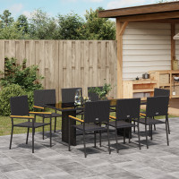 Produktbild för Trädgårdsmöbelset 9 pcs Svart konstrotting