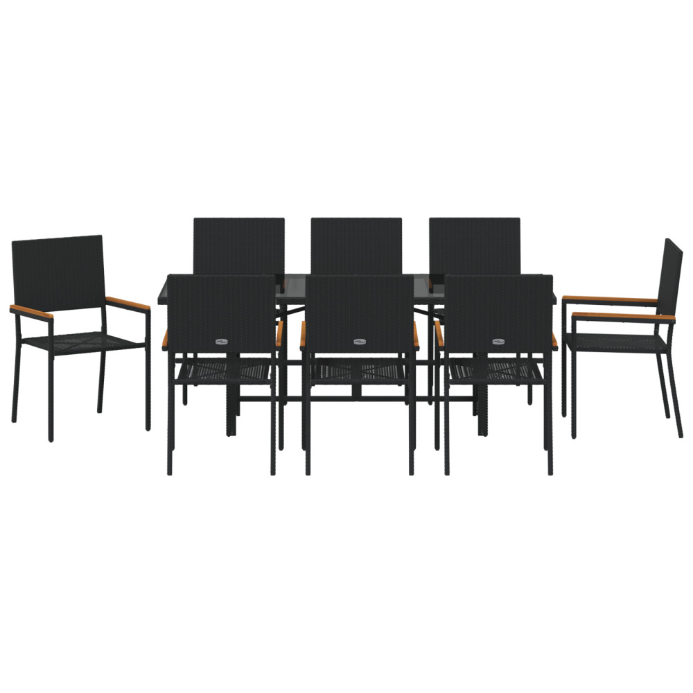 Produktbild för Trädgårdsmöbelset 9 pcs Svart konstrotting
