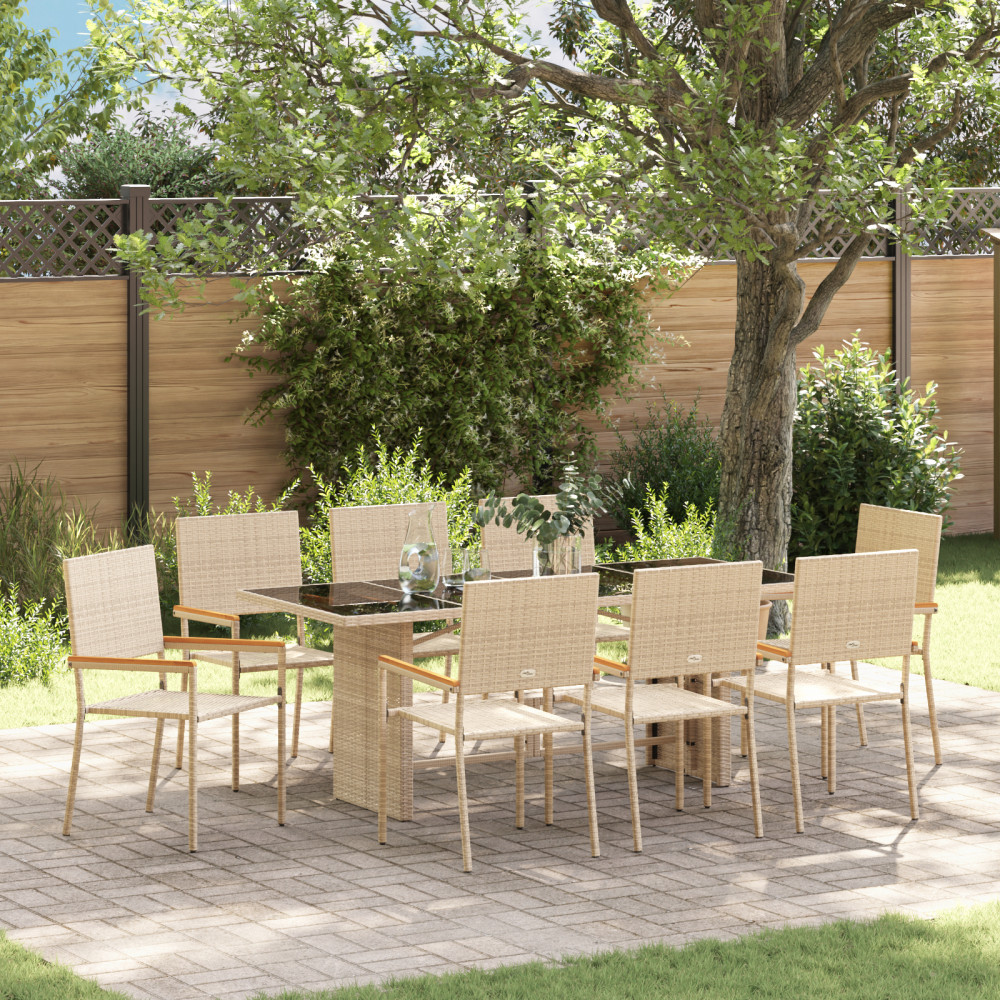 Produktbild för Trädgårdsmöbelset 9 pcs Beige konstrotting