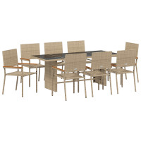 Produktbild för Trädgårdsmöbelset 9 pcs Beige konstrotting