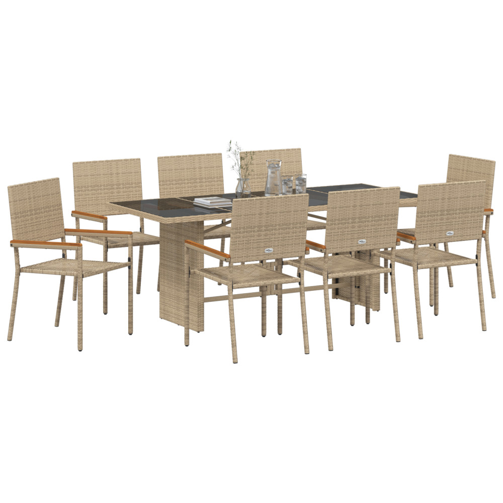 Produktbild för Trädgårdsmöbelset 9 pcs Beige konstrotting