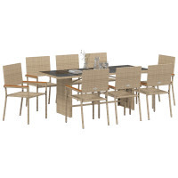 Produktbild för Trädgårdsmöbelset 9 pcs Beige konstrotting