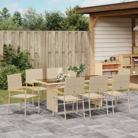 Produktbild för Trädgårdsmöbelset 9 pcs Beige konstrotting