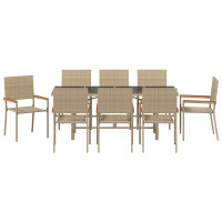 Produktbild för Trädgårdsmöbelset 9 pcs Beige konstrotting