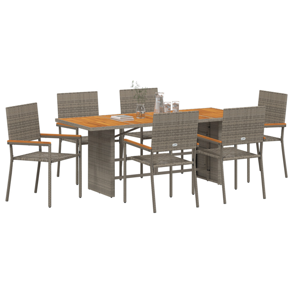 Produktbild för Trädgårdsmöbelset 7 pcs Grå konstrotting