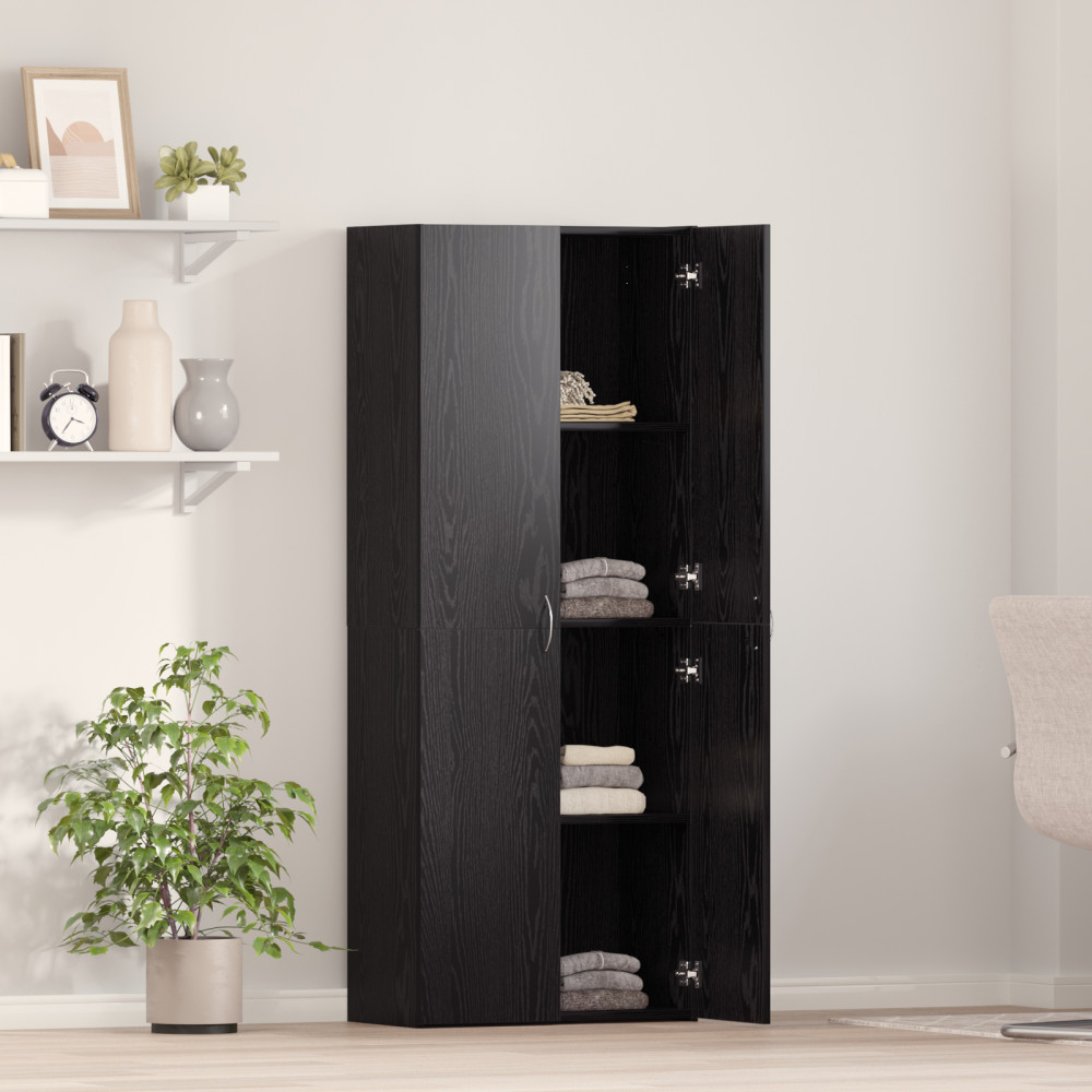Produktbild för Kontorsskåp Svart Ek 60 x 32 x 152,5 cm Konstruerat trä