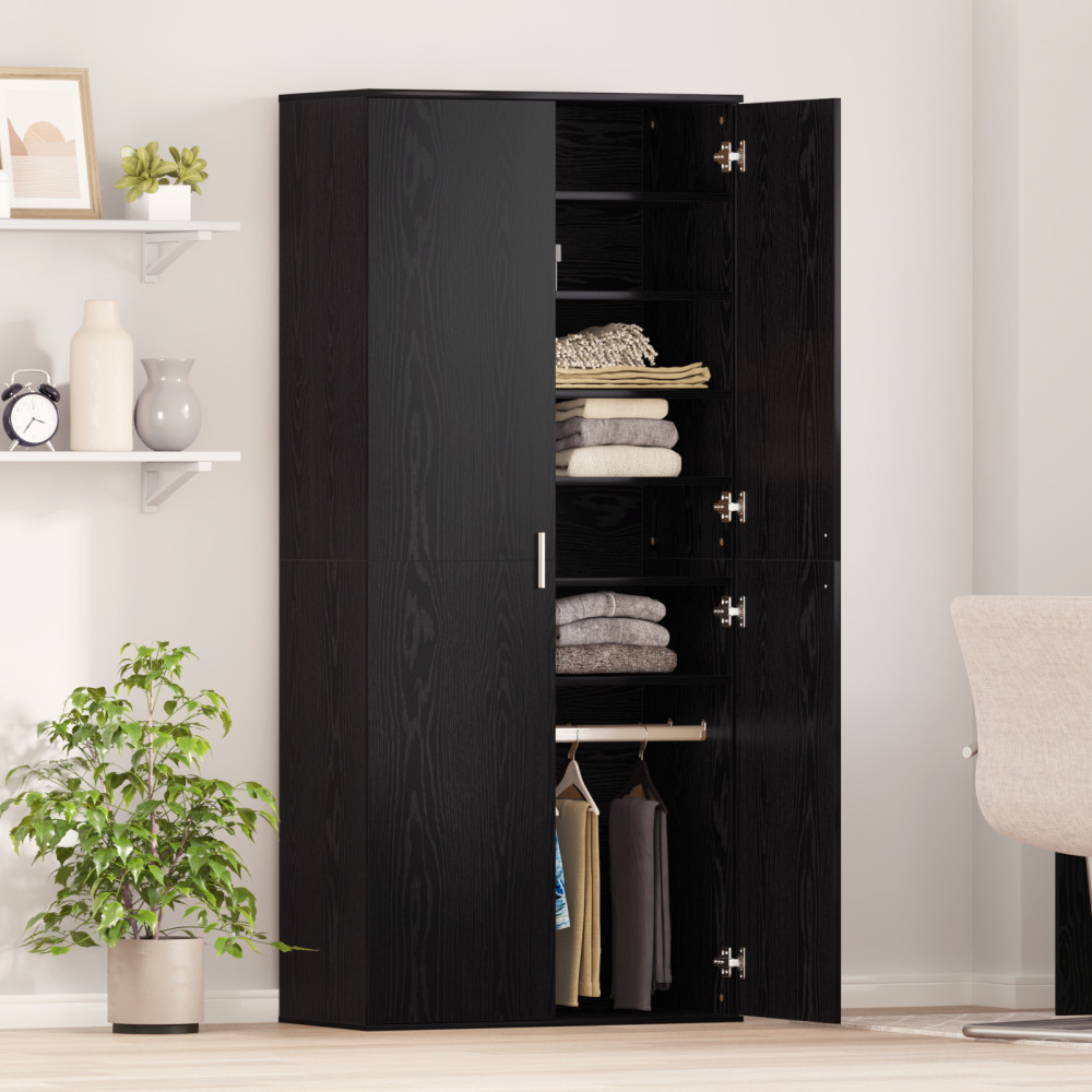 Produktbild för Högskåp med hylla Svart ek 80 x 39 x 178 cm Konstruerat trä