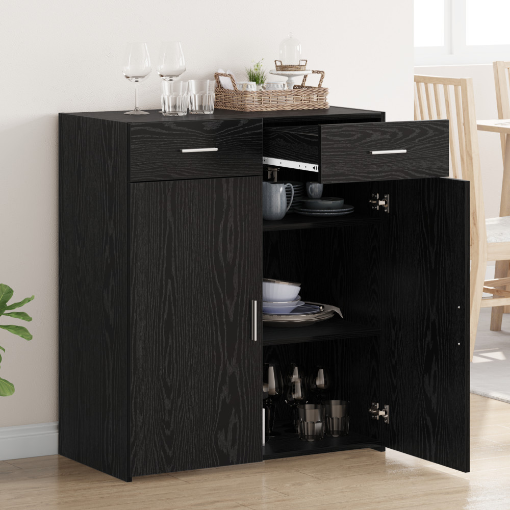 Produktbild för Förvaringsskåp Svart ek 80 x 42.5 x 93.5 cm Konstruerat trä