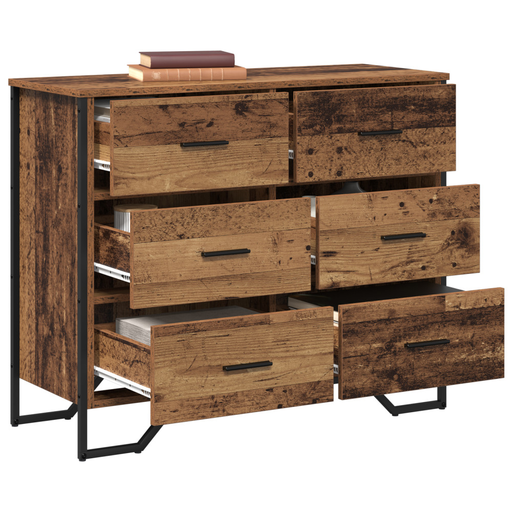Produktbild för Kommode med låda 2 pcs Gammalt trä 91 x 35,5 x 74,5 cm