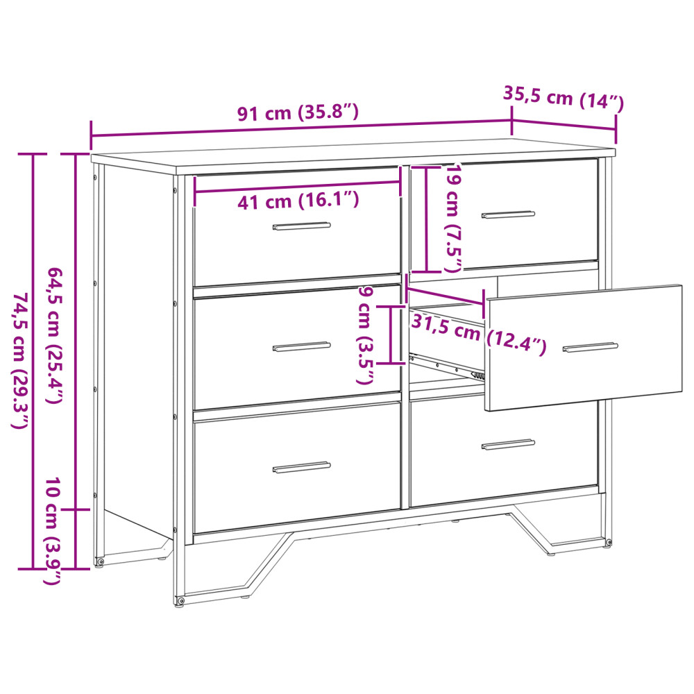 Produktbild för Kommode med låda 2 pcs Artisan Ek 91 x 35,5 x 74,5 cm