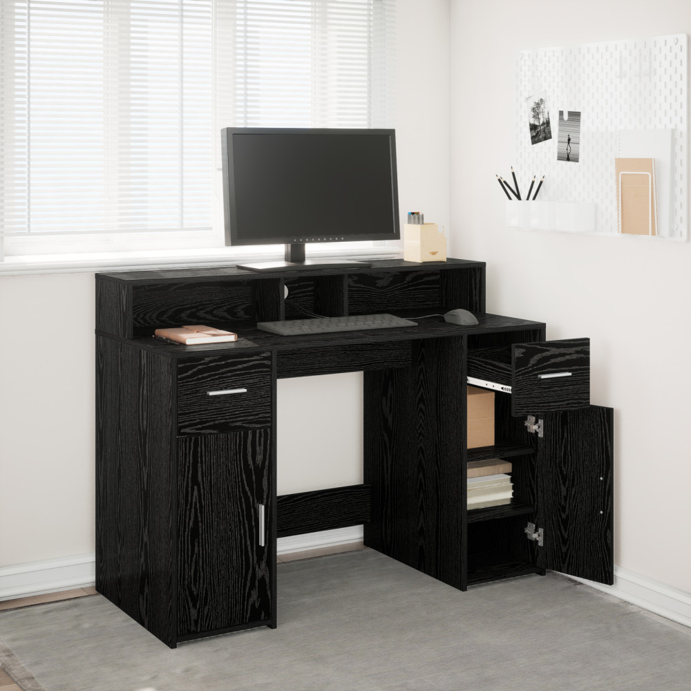 Produktbild för Skrivbord med låda Svart ek 120 x 55 x 91 cm Konstruerat trä