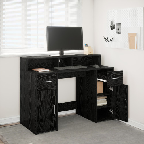 vidaXL Skrivbord med låda Svart ek 120 x 55 x 91 cm Konstruerat trä