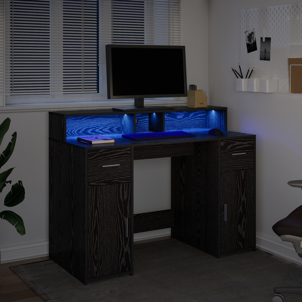 Produktbild för Skrivbord med låda Svart ek 120 x 55 x 91 cm Konstruerat trä
