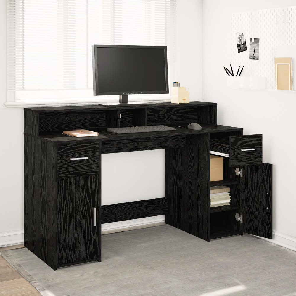 Produktbild för Skrivbord med låda Svart ek 140 x 55 x 91 cm Konstruerat trä