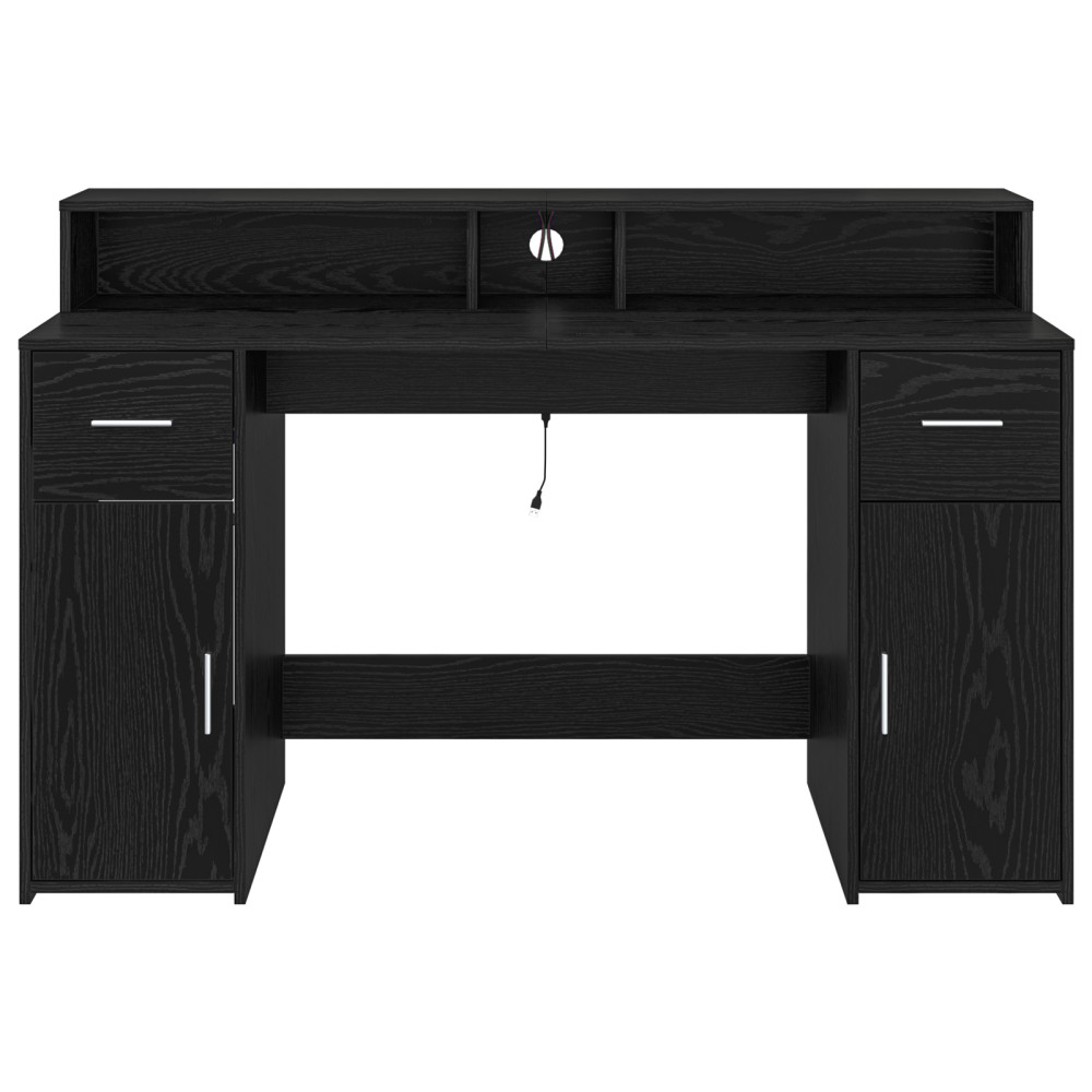 Produktbild för Skrivbord med låda Svart ek 140 x 55 x 91 cm Konstruerat trä