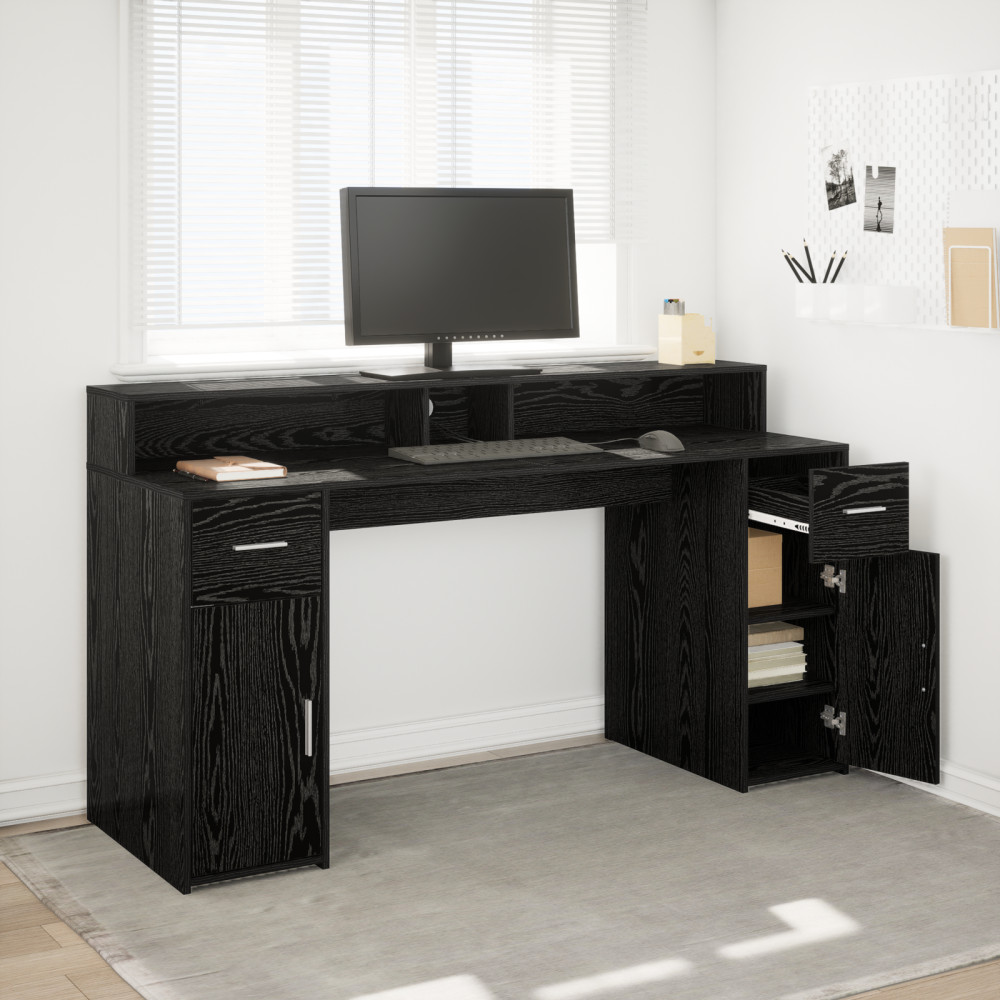 Produktbild för Skrivbord med låda Svart ek 160 x 55 x 91 cm Konstruerat trä