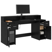 Produktbild för Skrivbord med låda Svart ek 160 x 55 x 91 cm Konstruerat trä