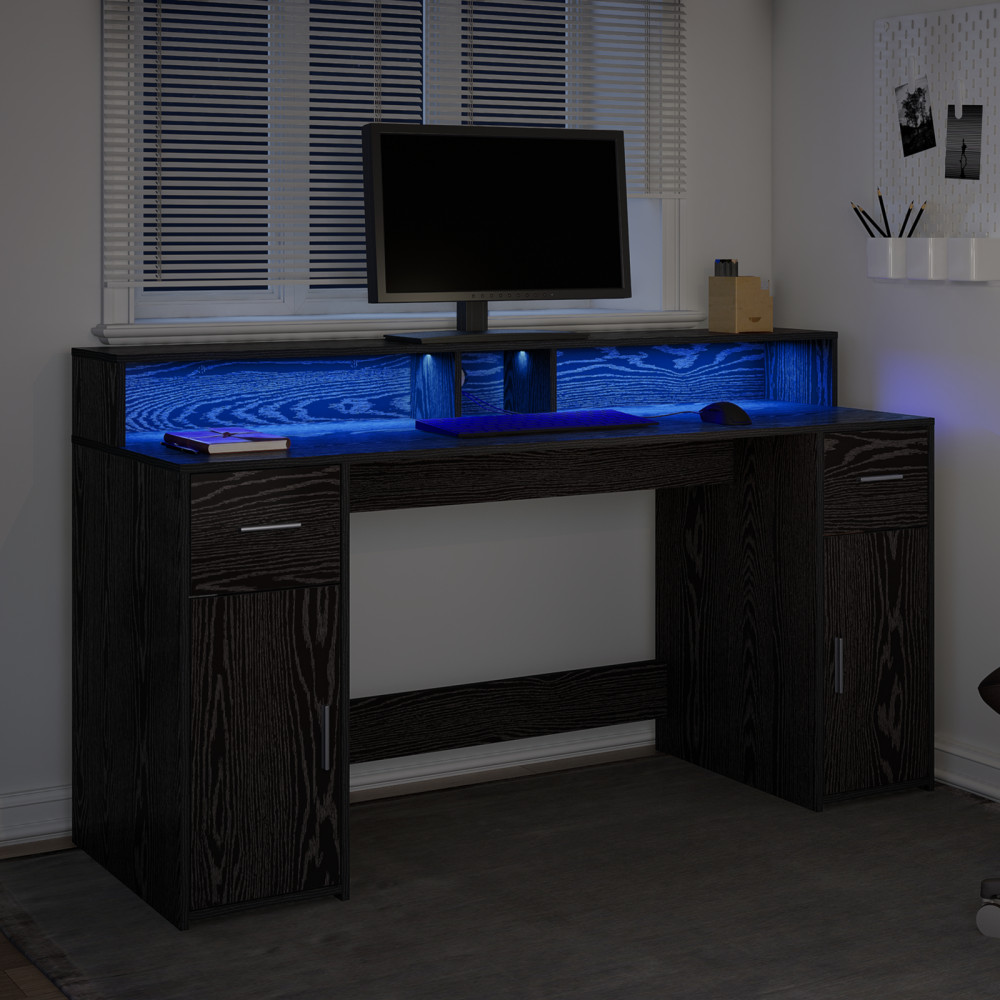 Produktbild för Skrivbord med låda Svart ek 160 x 55 x 91 cm Konstruerat trä