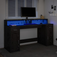 Produktbild för Skrivbord med låda Svart ek 160 x 55 x 91 cm Konstruerat trä