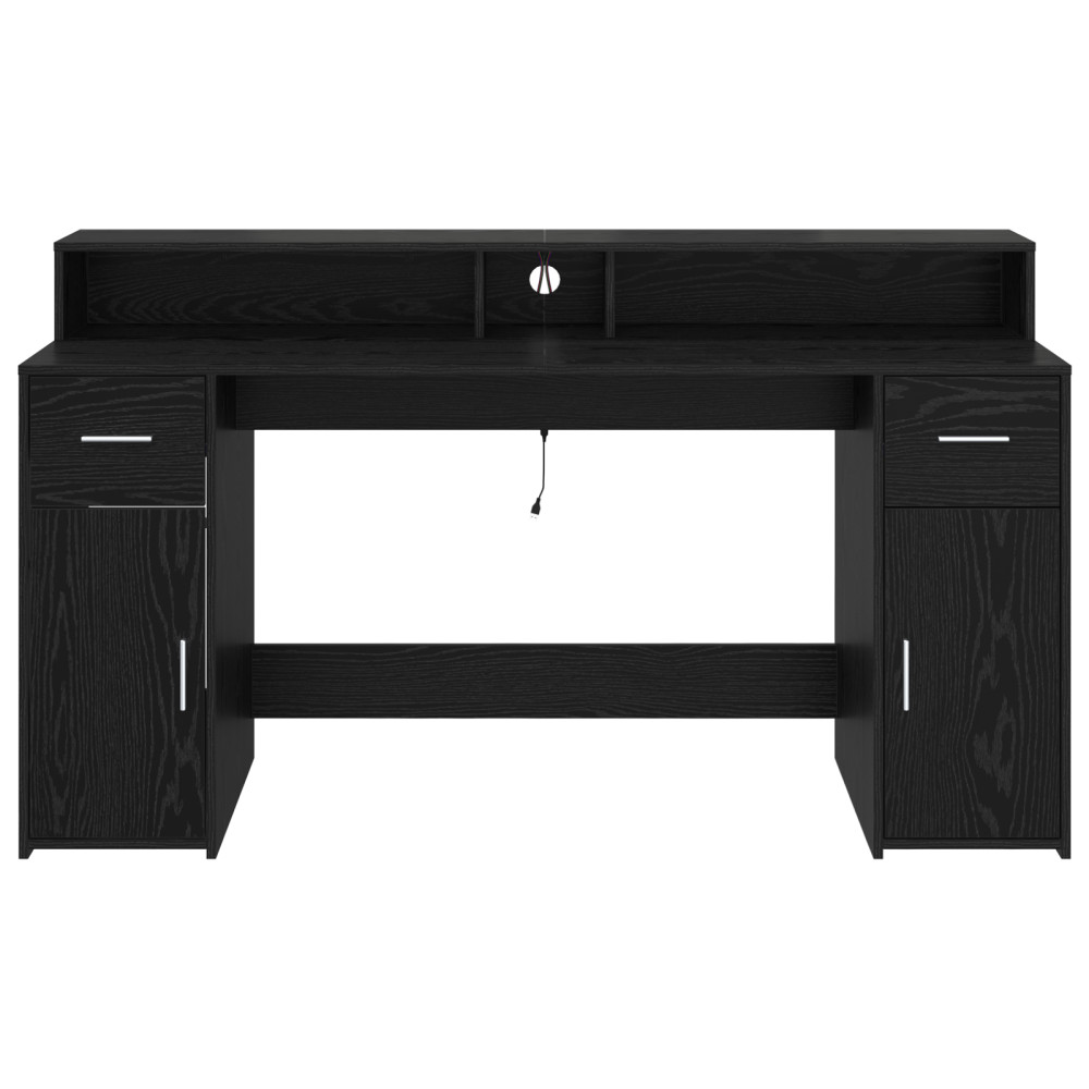 Produktbild för Skrivbord med låda Svart ek 160 x 55 x 91 cm Konstruerat trä