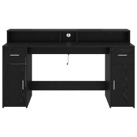 Produktbild för Skrivbord med låda Svart ek 160 x 55 x 91 cm Konstruerat trä