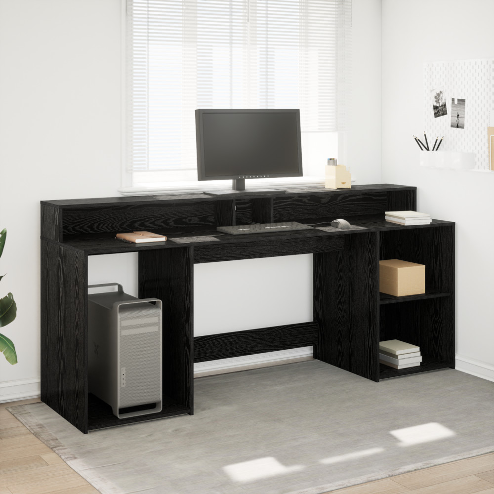Produktbild för Skrivbord med låda Svart ek 200 x 55 x 91 cm Konstruerat trä