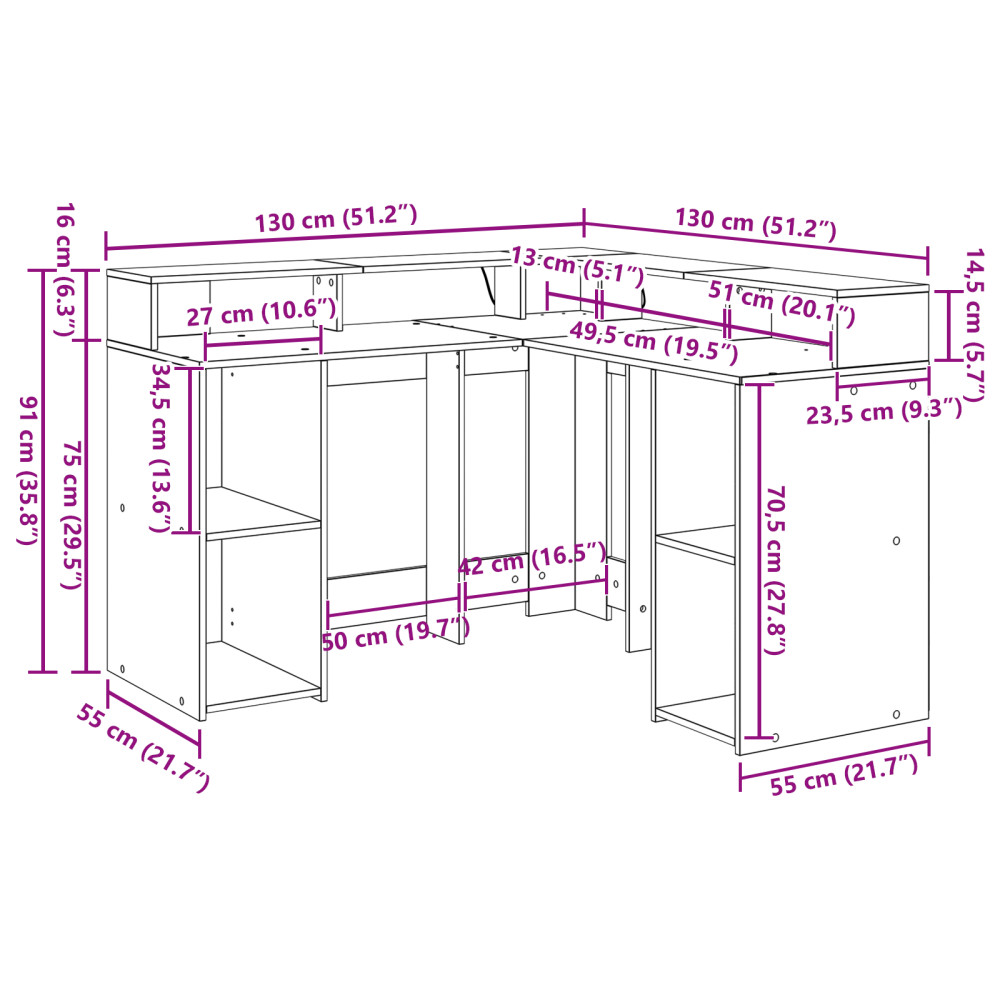 Produktbild för Skrivbord med hylla Svart Ek 130 x 130 x 91 cm Konstruerat trä