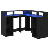 Produktbild för Skrivbord med hylla Svart Ek 130 x 130 x 91 cm Konstruerat trä