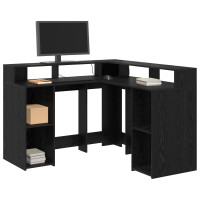 Produktbild för Skrivbord med hylla Svart Ek 130 x 130 x 91 cm Konstruerat trä