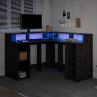 Produktbild för Skrivbord med hylla Svart Ek 130 x 130 x 91 cm Konstruerat trä