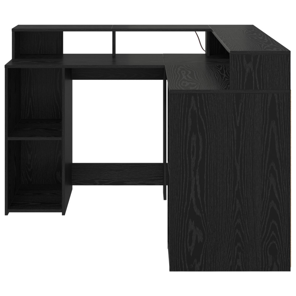 Produktbild för Skrivbord med hylla Svart Ek 130 x 130 x 91 cm Konstruerat trä