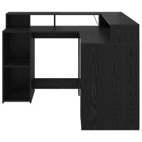 Produktbild för Skrivbord med hylla Svart Ek 130 x 130 x 91 cm Konstruerat trä