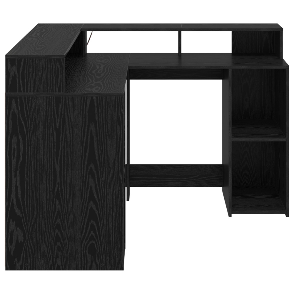 Produktbild för Skrivbord med hylla Svart Ek 130 x 130 x 91 cm Konstruerat trä