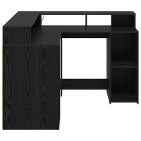 Produktbild för Skrivbord med hylla Svart Ek 130 x 130 x 91 cm Konstruerat trä