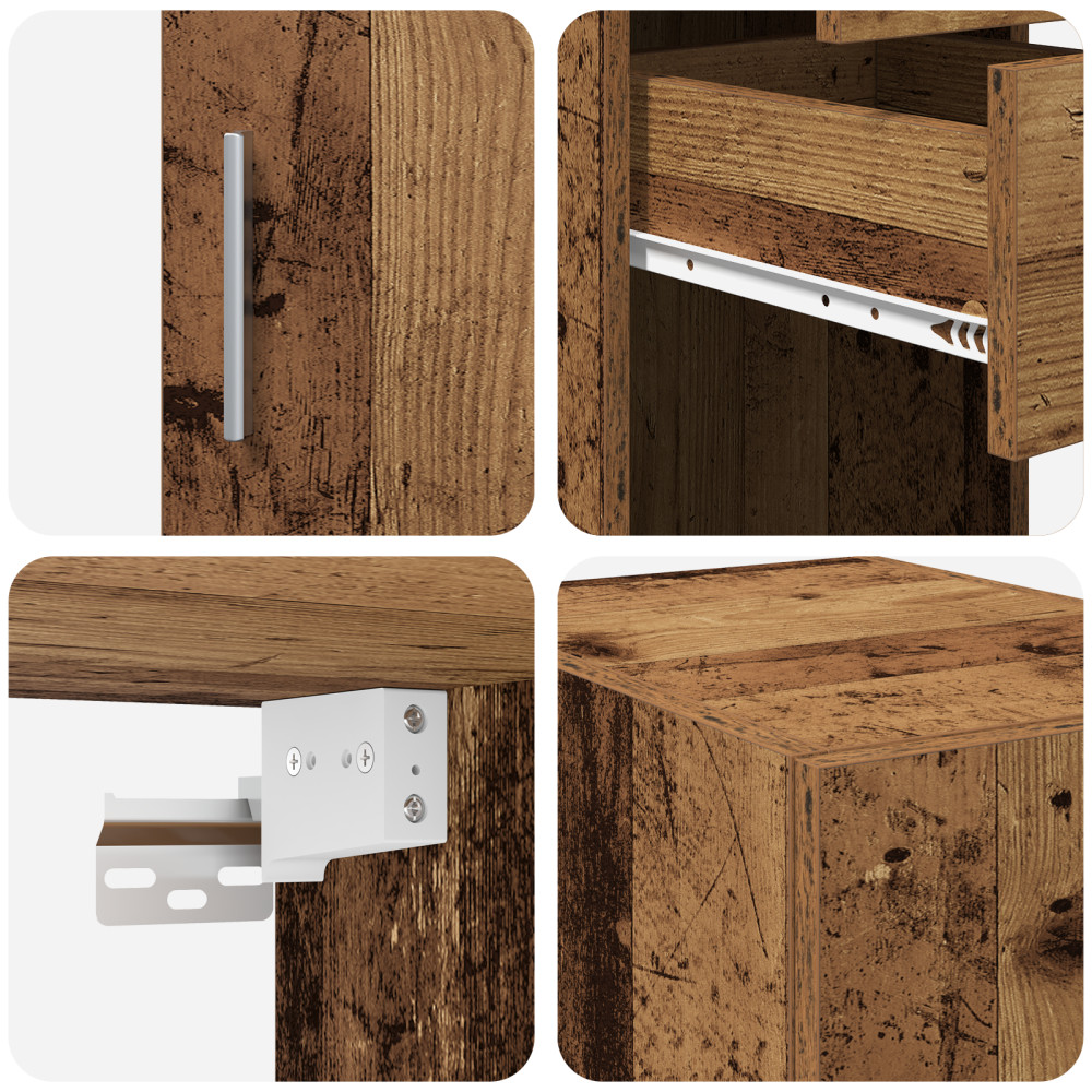 Produktbild för Förvaringsskåp med låda 2 pcs Gammalt trä 30 x 42,5 x 225 cm