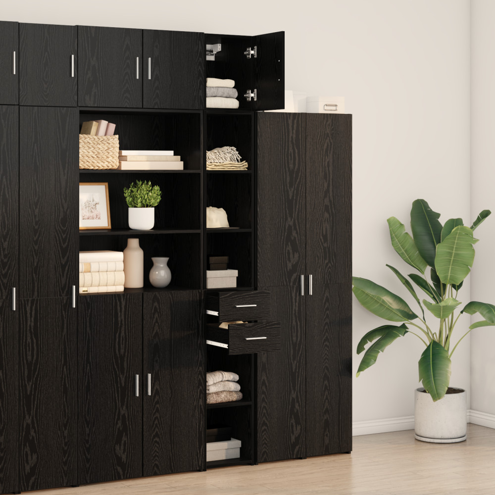 Produktbild för Förvaringsskåp med låda 2 pcs Svart Ek 30 x 42,5 x 225 cm