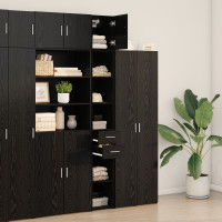 Produktbild för Förvaringsskåp med låda 2 pcs Svart Ek 30 x 42,5 x 225 cm