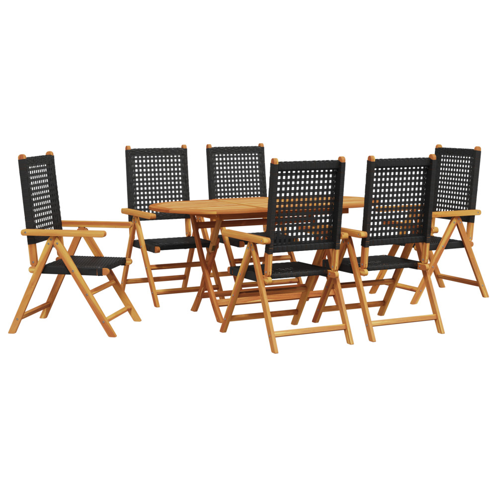 Produktbild för Trädgårdsmöbelset 7 pcs Svart Massivt Akaciaträ