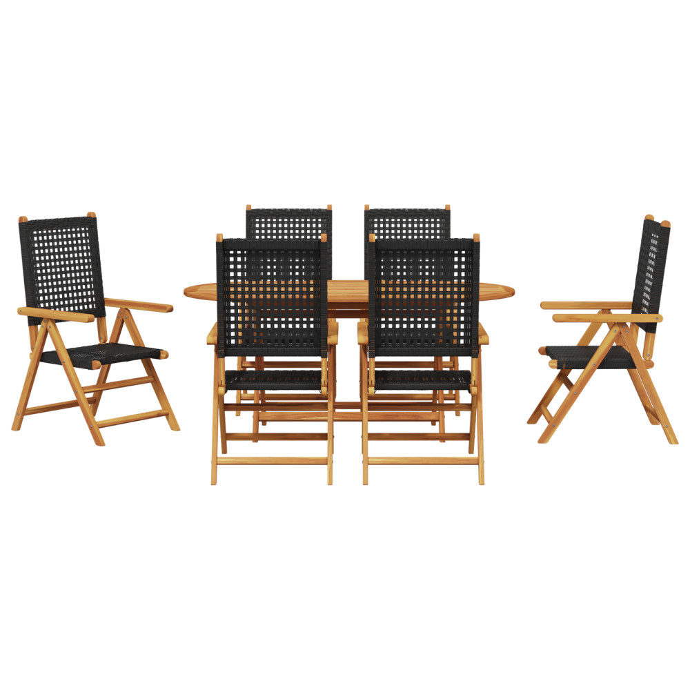 Produktbild för Trädgårdsmöbelset 7 pcs Svart Massivt Akaciaträ