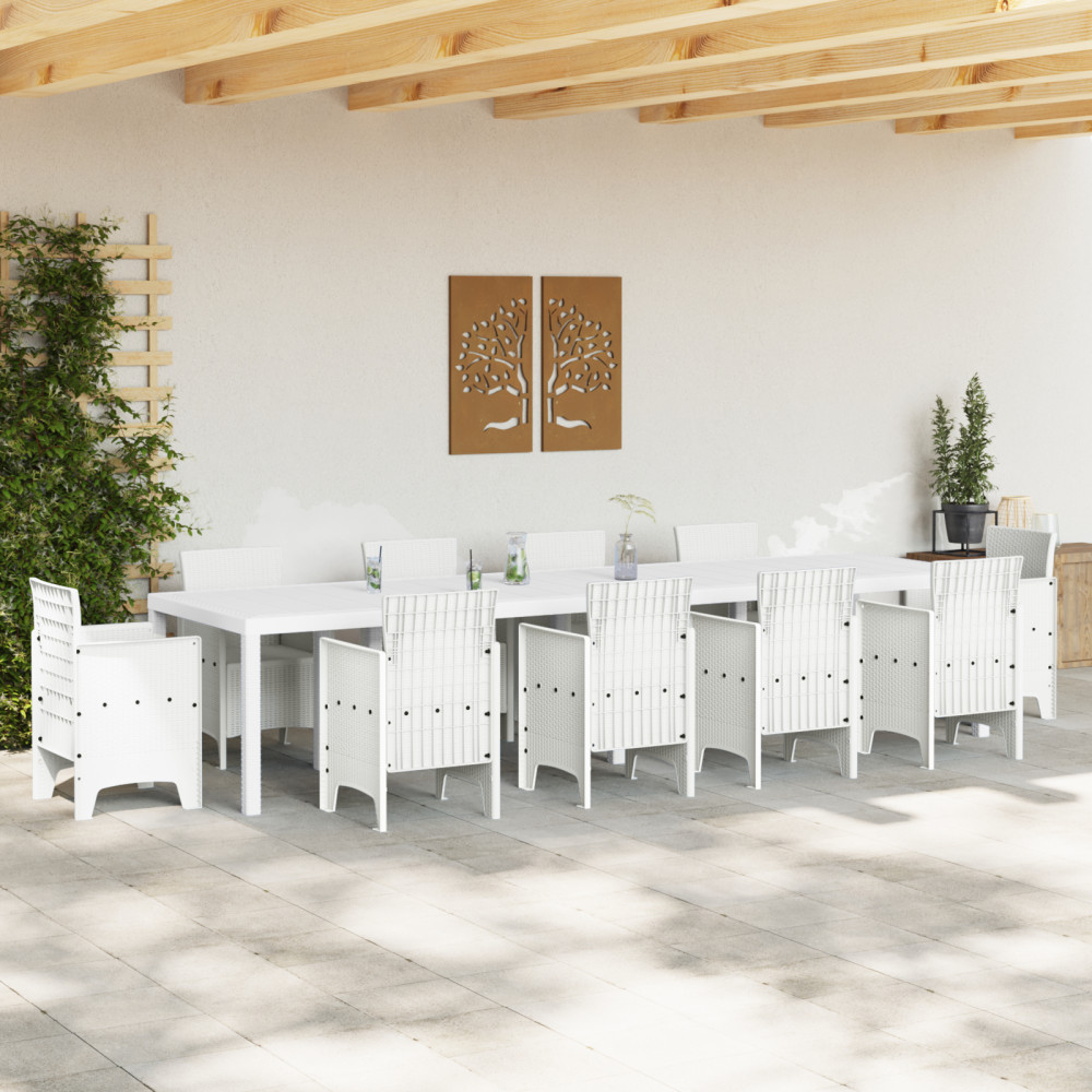 Produktbild för Trädgårdsbord Vit 350 x 100 x 74 cm konstrotting