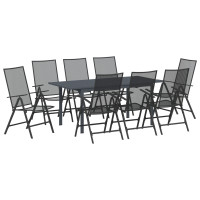 Produktbild för Trädgårdsmöbelset 9 pcs Antracit Pulverlackerad stål