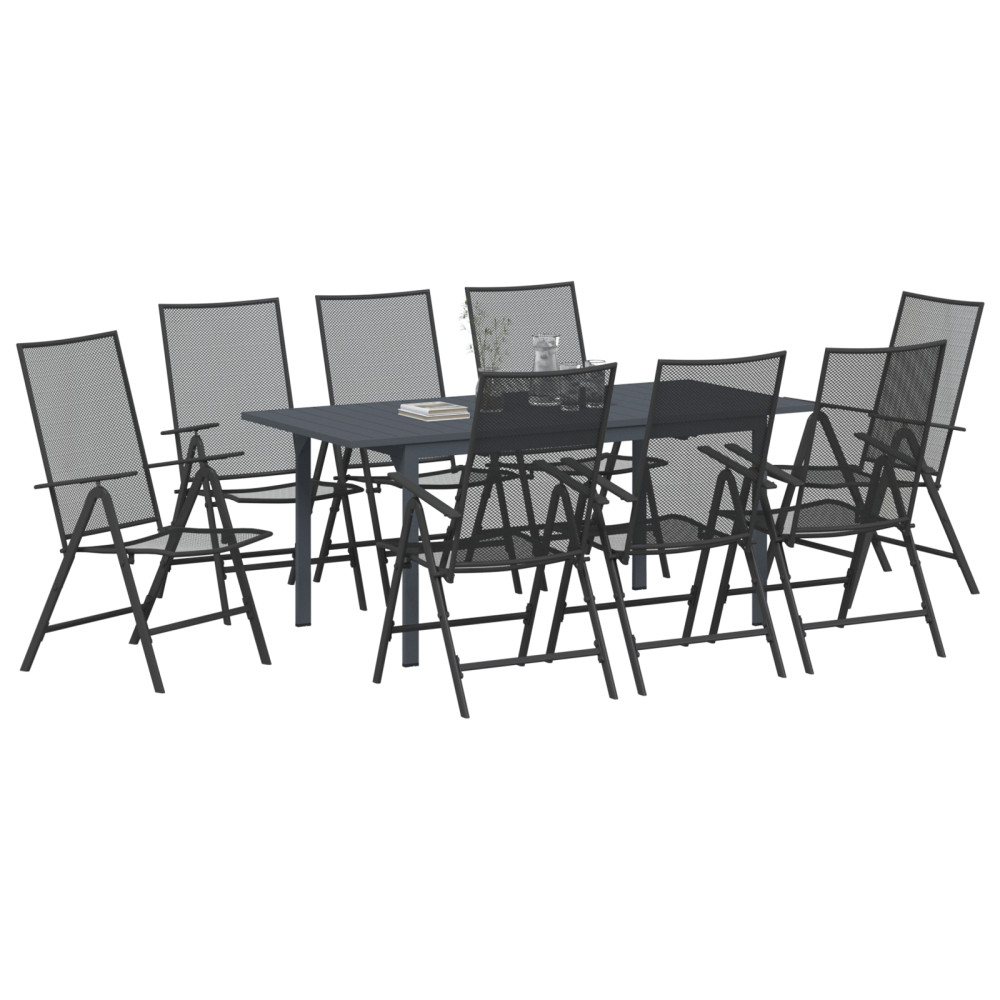 Produktbild för Trädgårdsmöbelset 9 pcs Antracit Pulverlackerad stål
